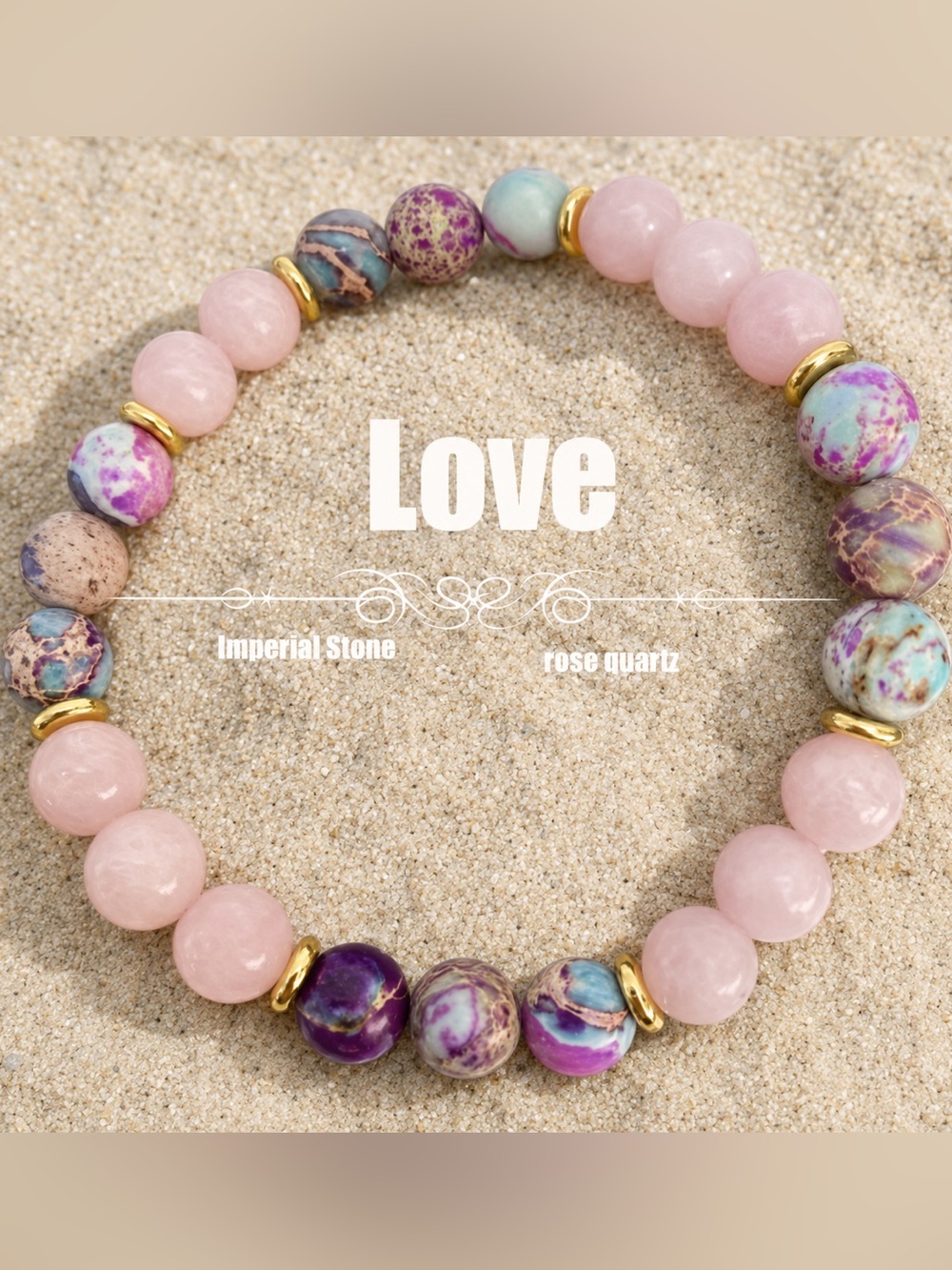 Pink Purple Love Beaded Stretch Bracelet Gold-Tone Accents